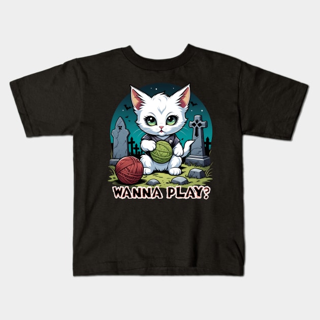 Wanna Play? - Creepy Kitten Kids T-Shirt by ArtfulTat